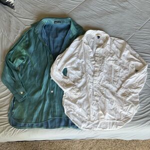 SHEIN Teal Button-Up Shirt and White Button-Up Shirt Beach Coverups Bundle